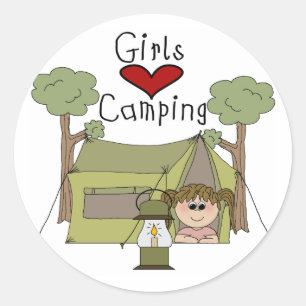 Sticker Rond Les filles aiment le camping