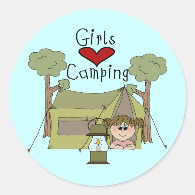 Sticker Rond Les filles aiment le camping (Devant)