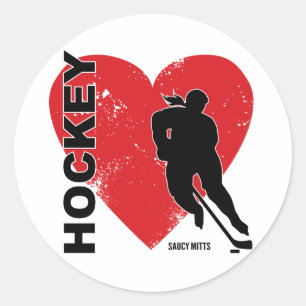 Sticker Rond Les filles aiment le hockey cardiaque féminin