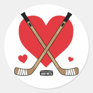 Sticker Rond Les filles aiment les bâtons de hockey de coeur po