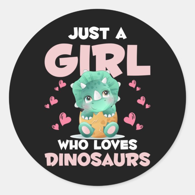 Sticker Rond Les Filles Aiment Les Dinosaures Mignons Reptiles  (Devant)