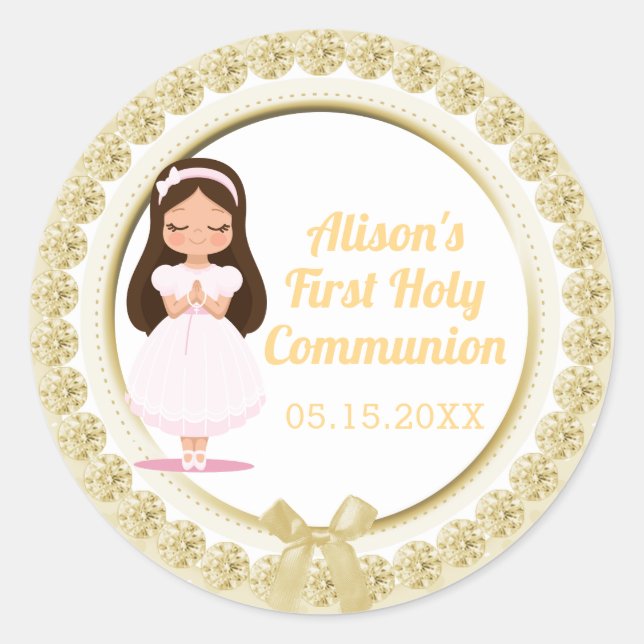 Sticker Rond Les filles première sainte communion bijoux en or (Devant)