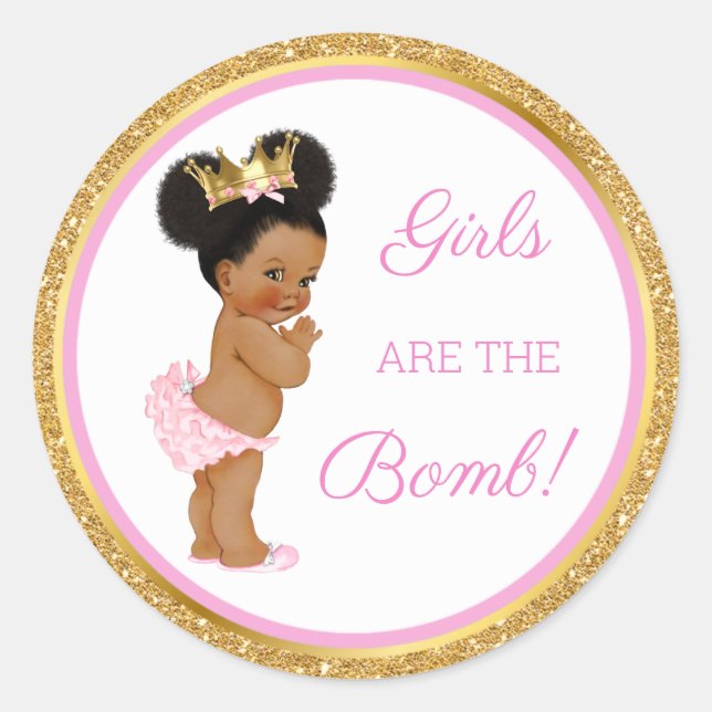 Sticker Rond Les filles sont la bombe ! Cadeau Bain Etc Rose Go (Devant)