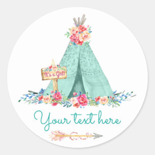 Sticker Rond Les filles TeePee Boho Tribal Favoriser le Merci c