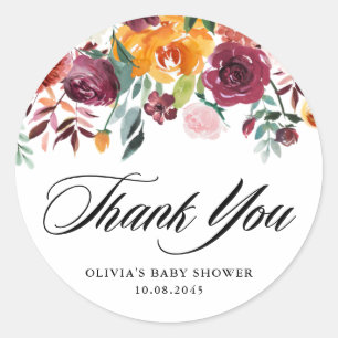Sticker Rond Les fleurs d'automne Garland Baby shower d'automne