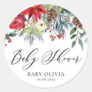 Sticker Rond Les fleurs d'hiver Baby shower Floral Garland