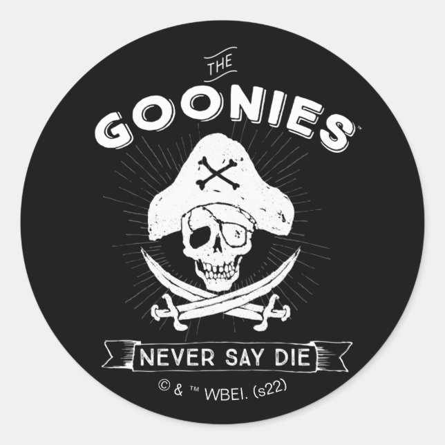 Sticker Rond Les Goonies "Ne jamais dire mourir" Pirate Badge (Devant)