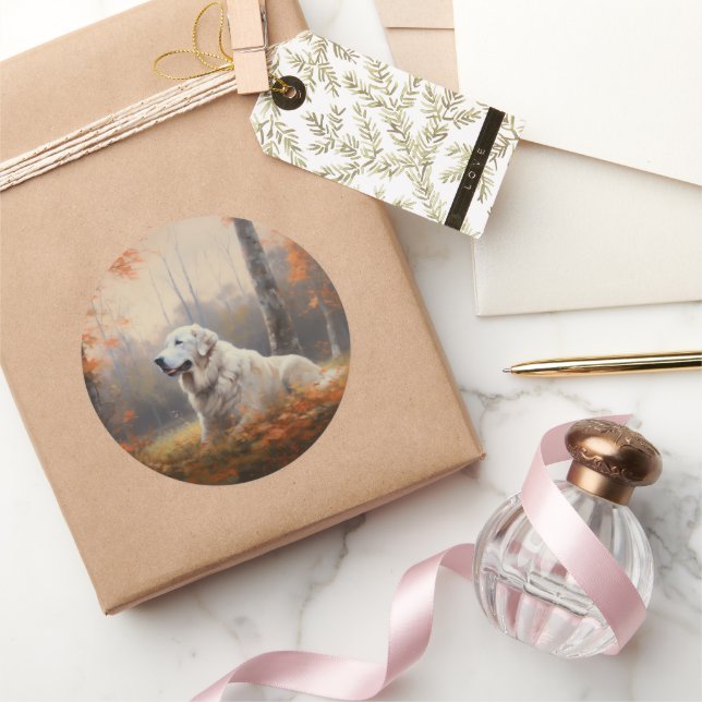 Sticker Rond Les grandes Pyrénées à l'automne Feuilles automne  (Cadeaux)