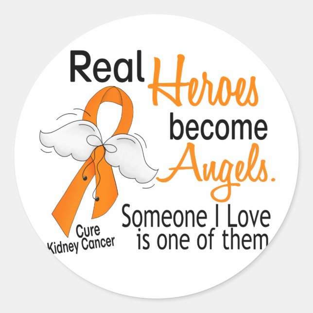 Sticker Rond Les héros deviennent des anges Cancer du rein (Devant)