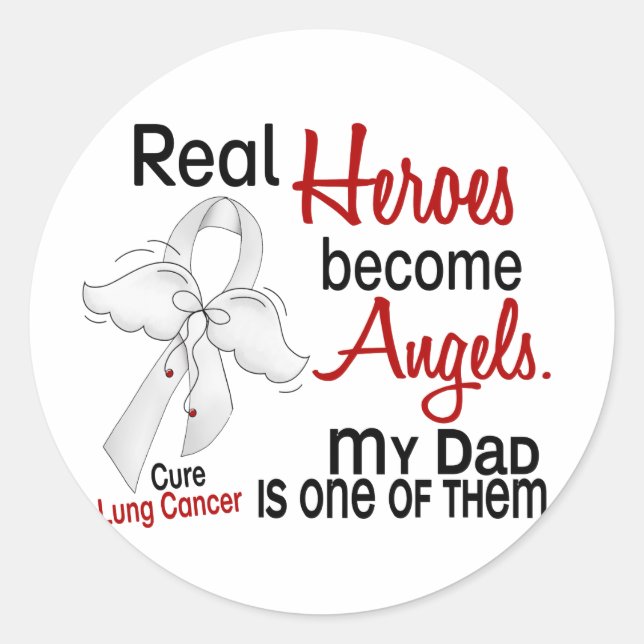 Sticker Rond Les héros deviennent des anges Papa Cancer du Poum (Devant)