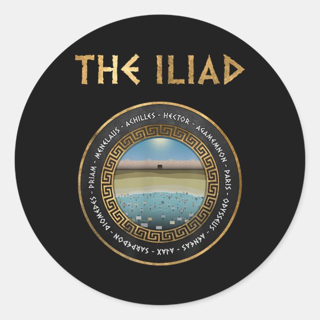 Sticker Rond Les Héros Iliades De La Guerre De Troie (Devant)