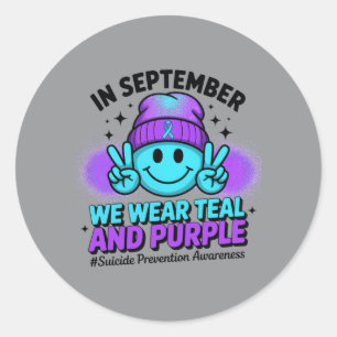 Sticker Rond Les hommes en septembre portent le bleu-vert et le