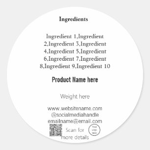 Sticker Rond Les ingrédients du produit ajoutent le titre du pr