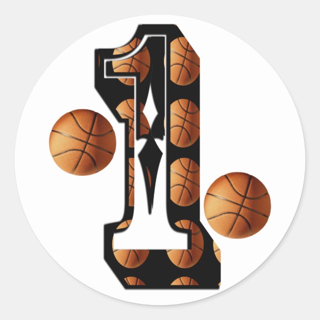 Sticker Rond Les Joueurs De Basketball Numéro Un Avec Basketbal (Devant)