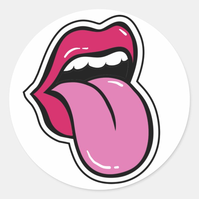 Sticker Rond Les lèvres amusantes sont roses. La bouche montre  (Devant)