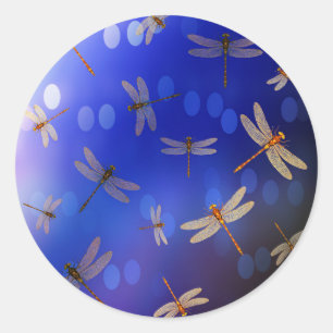 Sticker Rond Les libellules Magiques Sur Bleu,