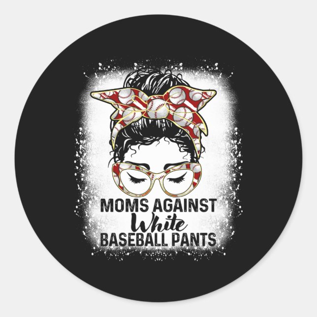 Sticker Rond Les mamans contre les pantalons de baseball blanc (Devant)
