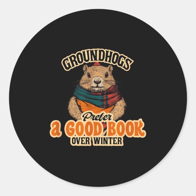 Sticker Rond Les marmottes préfèrent un bon livre à l'hiver  (Devant)