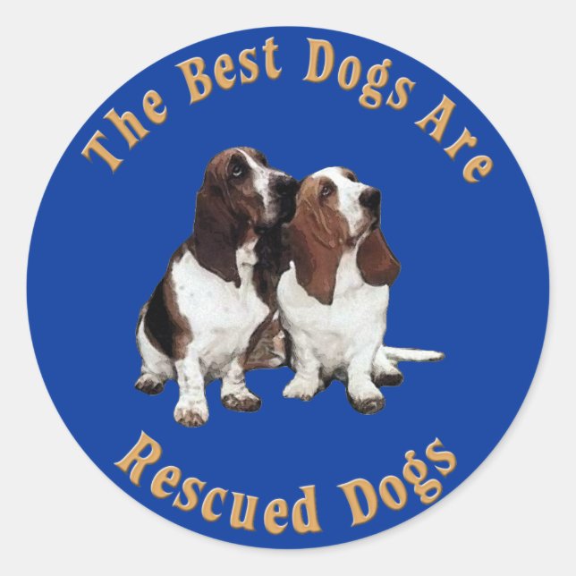 Sticker Rond Les meilleurs chiens sont Secourus Basset Hound) (Devant)
