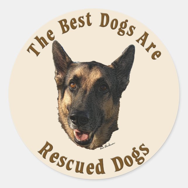 Sticker Rond Les meilleurs chiens sont Secourus - Chien berger  (Devant)