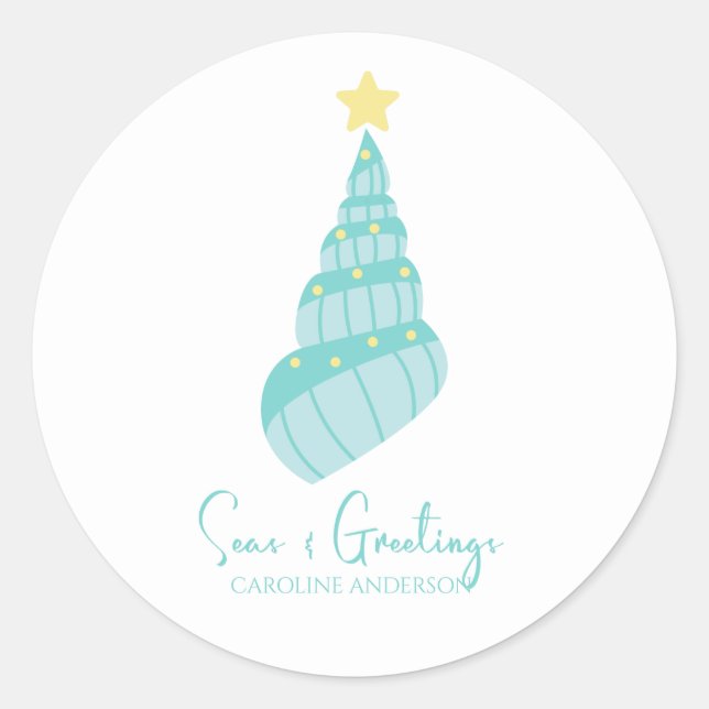 Sticker Rond Les mers côtières et les salutations Shell Tree (Devant)