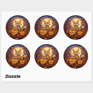 Sticker Rond Les mignons renards fêtent l'Halloween