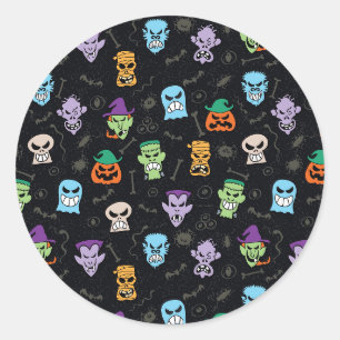 Sticker Rond Les monstres d'Halloween font des visages effrayan