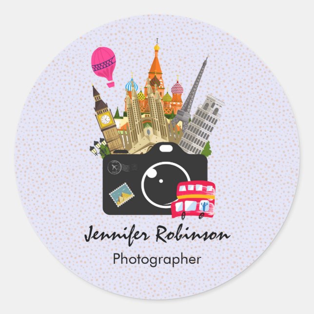 Sticker Rond Les monuments européens avec une caméra (Devant)