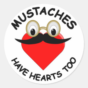 Sticker Rond Les moustaches ont aussi des coeurs