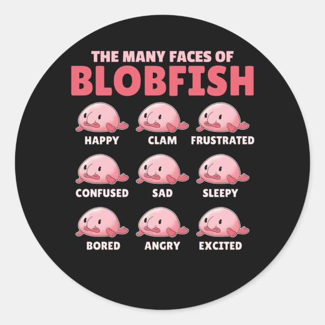 Sticker Rond Les Nombreux Visages De Blobfish Drôle Types D'Émo (Devant)