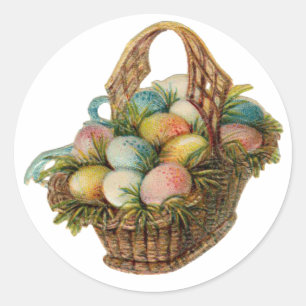Sticker Rond Les oeufs de pâques colorés remplissent panier