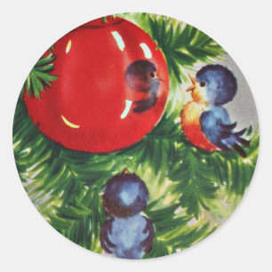 Sticker Rond Les oiseaux bleus dans un arbre de Noël