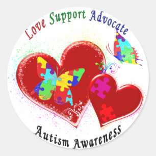 Sticker Rond Les papillons autistes dans les coeurs