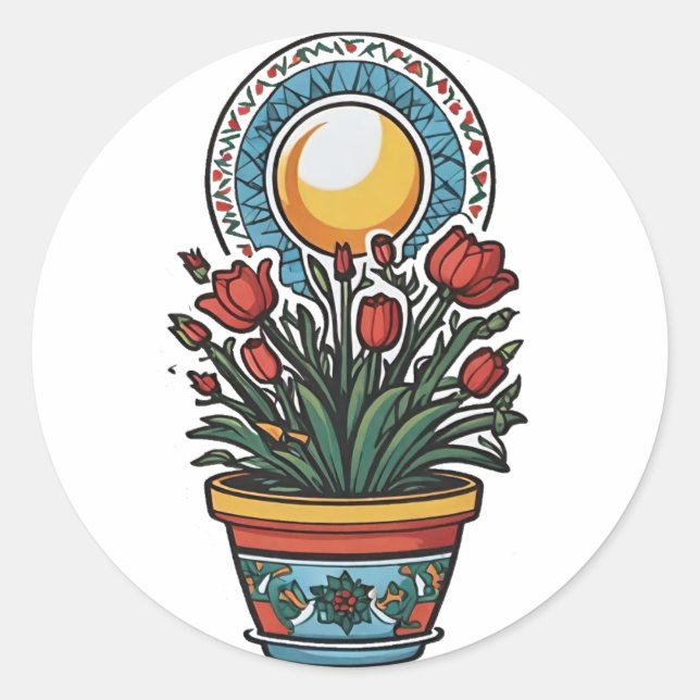 Sticker Rond Les papillons palestiniens dans un vase art (Devant)