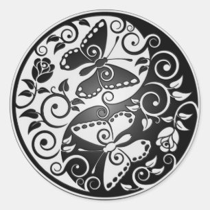 Sticker Rond Les papillons Yin Yang