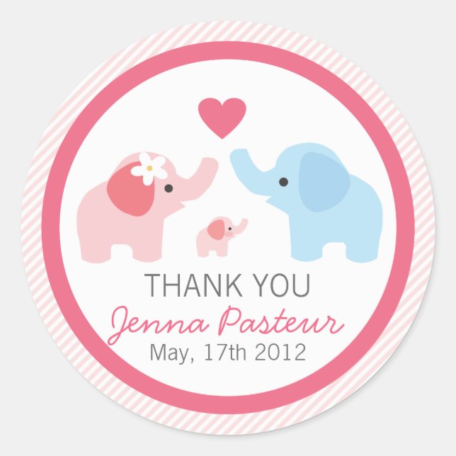 Sticker Rond Les parents et le Baby shower des éléphants (Devant)