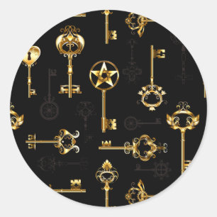 Sticker Rond Les Patters de Seamless avec Golden Keys