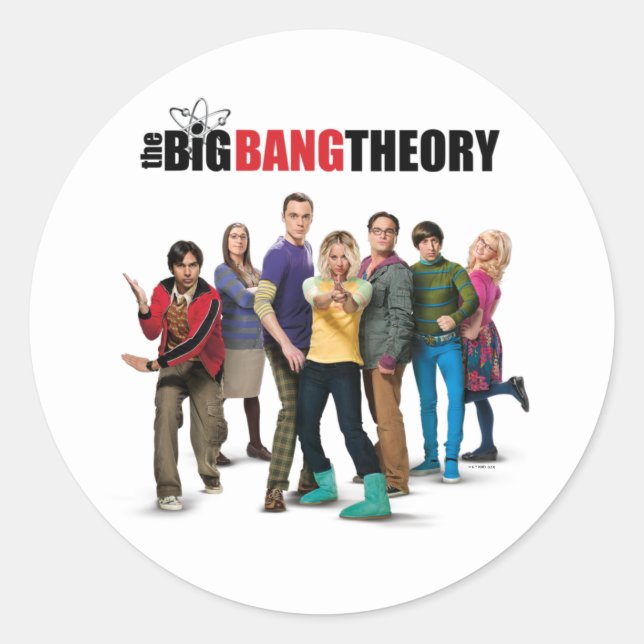 Sticker Rond Les personnages de la théorie du Big Bang (Devant)