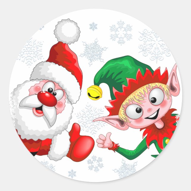 Sticker Rond Les personnages de Noël de père Noël et Elf (Devant)
