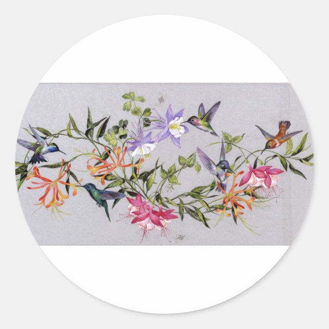 Sticker Rond Les Pétales De Colibris Enroulés (Devant)