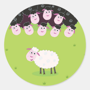 Sticker Rond Les petits moutons mignons heureux