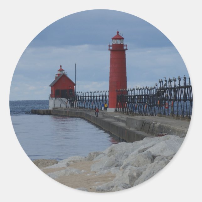 Sticker Rond Les phares de Grand Haven (Devant)