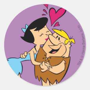 Sticker Rond Les Pierrafeu   Betty Kissing Barney