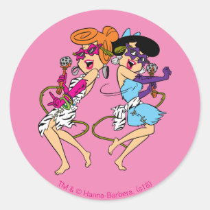 Sticker Rond Les Pierrafeu   Wilma & Betty Rock Stars