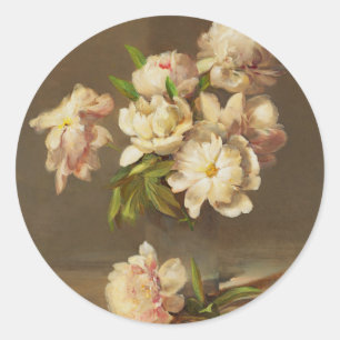 Sticker Rond Les pivoines dans un vase, Charles Ethan Porter