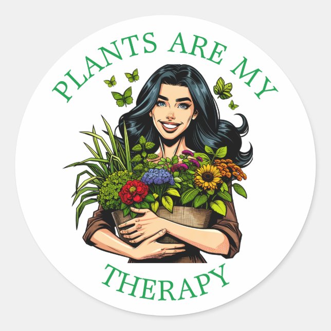 Sticker Rond Les plantes sont ma thérapie | Drôle Plante toxico (Devant)