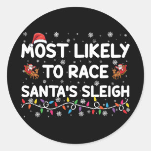 Sticker Rond Les Plus Probables À La Course Santas Sleigh Noël 