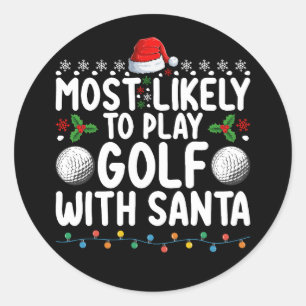 Sticker Rond Les Plus Probables De Jouer Au Golf Avec Père Noël
