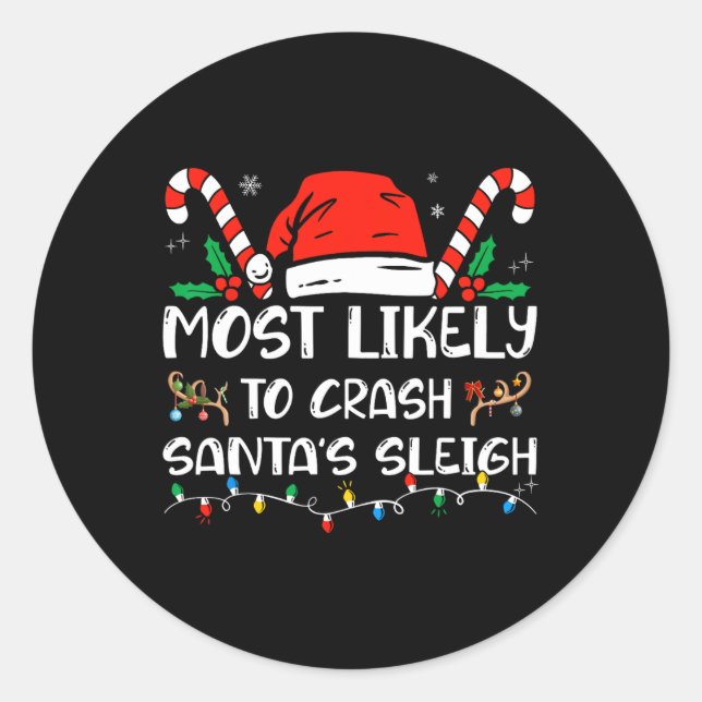 Sticker Rond Les plus susceptibles d'écraser Père Noël la famil (Devant)