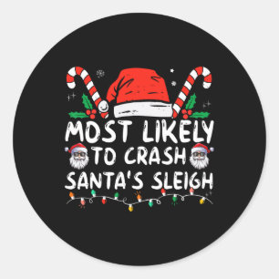 Sticker Rond Les plus susceptibles d'écraser Père Noël Sleigh N